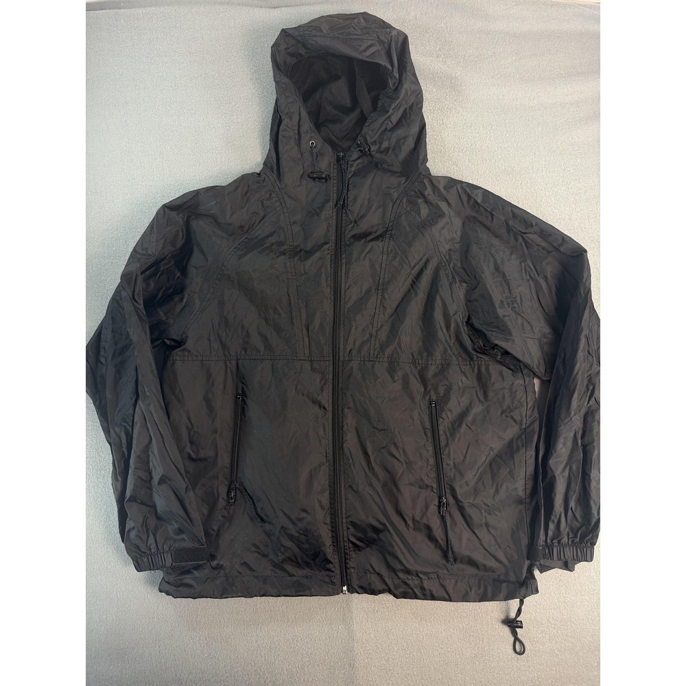 Vintage REI Jacket Mens L Black Hooded Nylon Hiking Windbreaker Taiwan 90s
